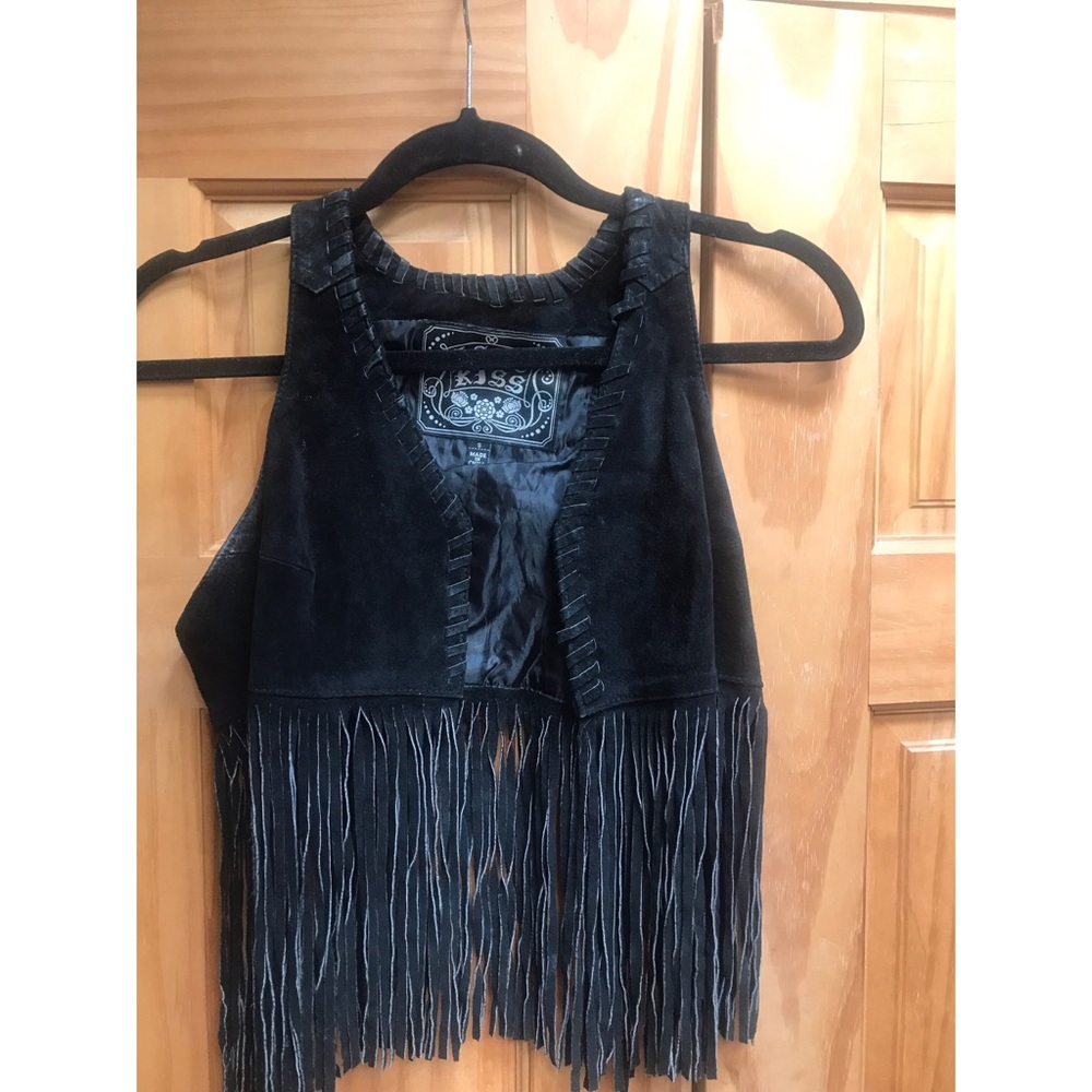 Vintage leather mini fringe vest